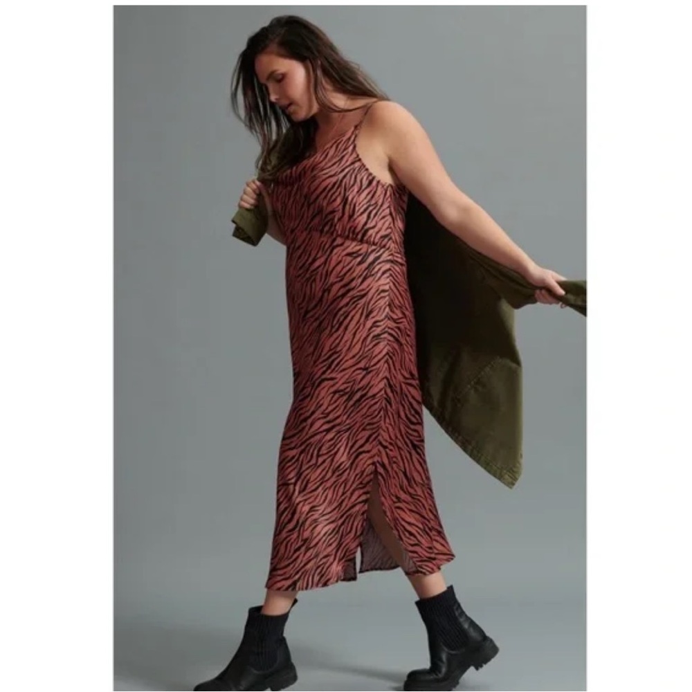 Size L Anthropologie cowl neck dress- dusty rose with tiger stripes